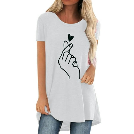 

White Blouse for Women trendy tops for women 2023 Women Fashion Casual Printing Shirts Short Sleeve Loose Tee Tops Tunic Blouse Round-Neck trendy tops for women 2023 White L