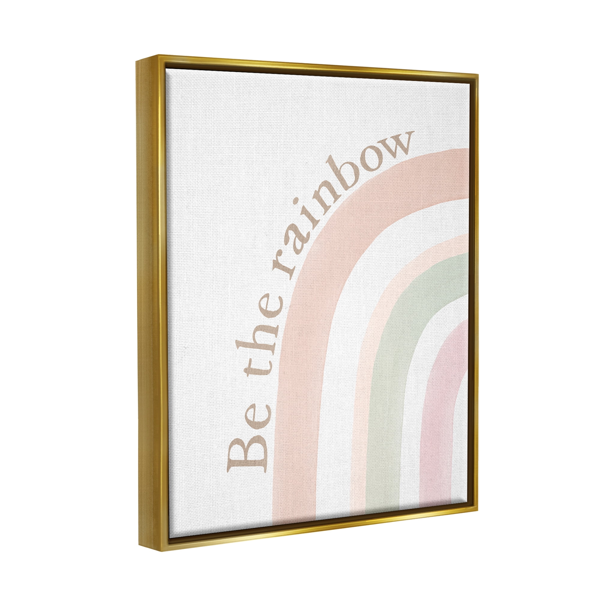 Stupell Industries Be The Rainbow Pastel Inspirational Painting Gold Floater Framed Art Print Wall Art, 17 x 21