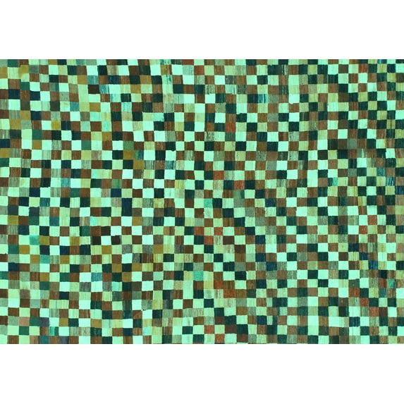 Ahgly Company Machine Washable Indoor Rectangle Checkered Turquoise Blue Modern Area Rugs, 7' x 10'