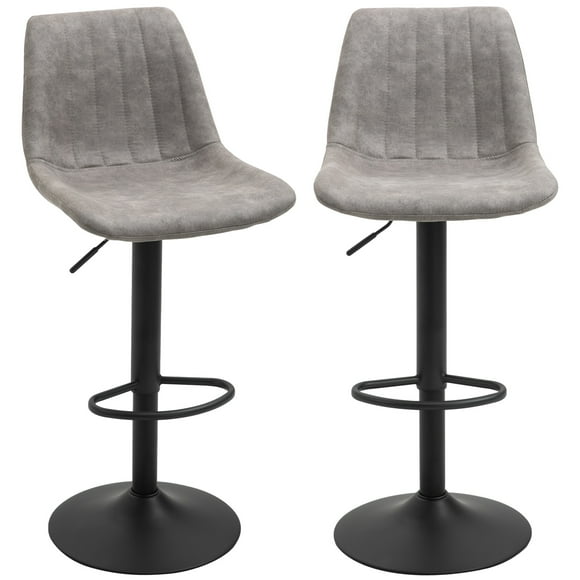 HOMCOM Adjustable Bar Stools Set of 2, Leathaire Swivel Barstools w/ Back