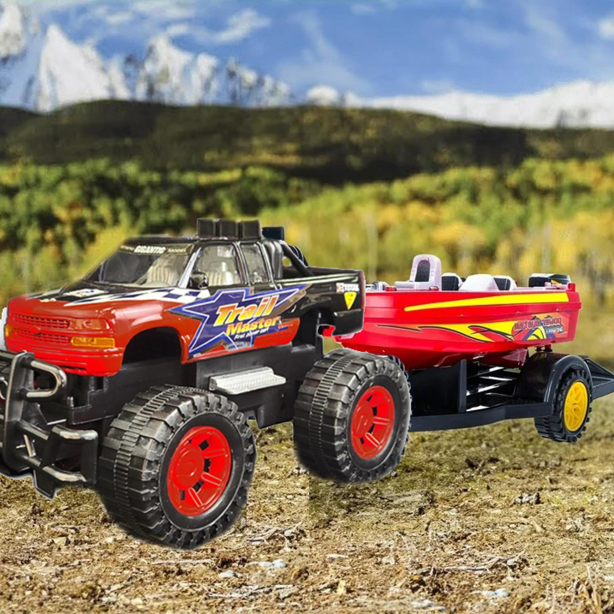 Speed Max King Friction-Powered Toy Truck with Speed Boat & Trailer – Play Vehicle Set