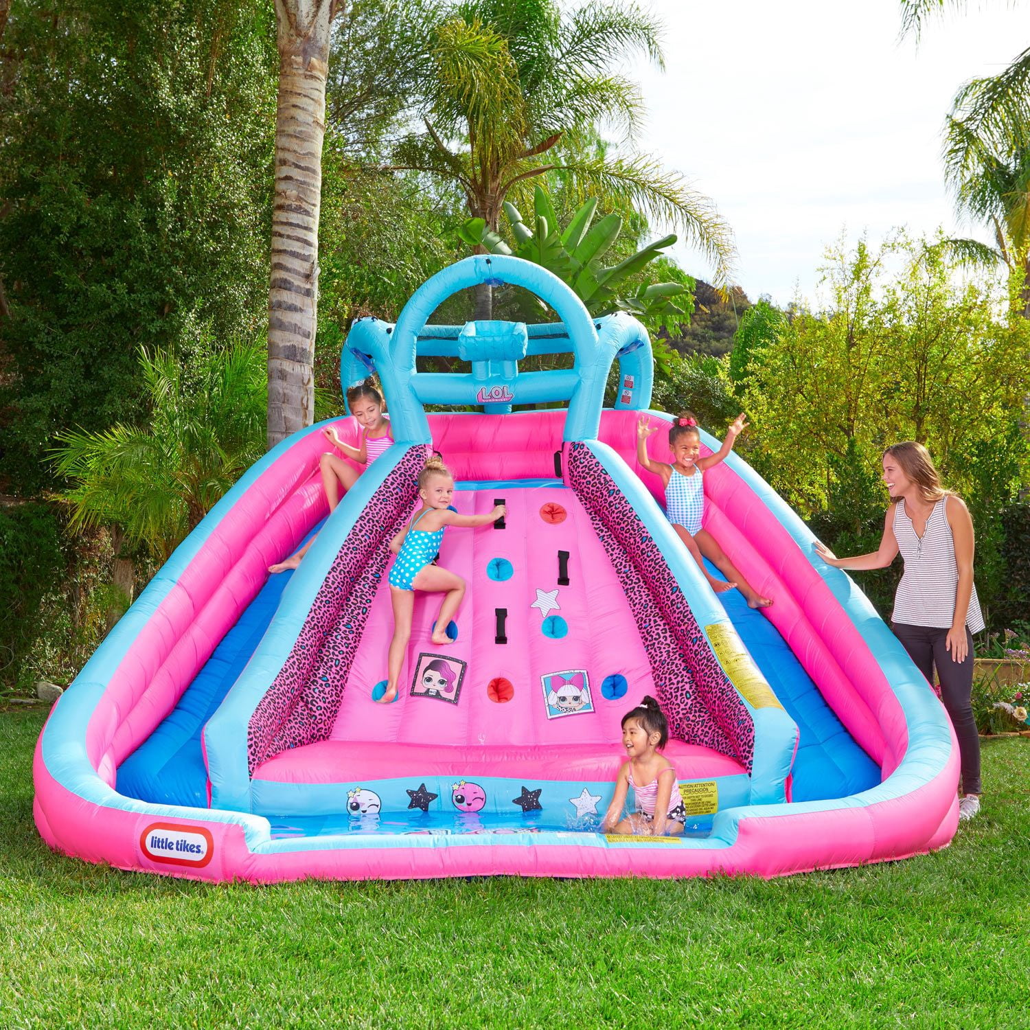 LOL Surprise Pink River Race Inflatable Water Park, 2 Slides, Climbing Wall & Blower, Outdoor Toy, Ages 4 and up