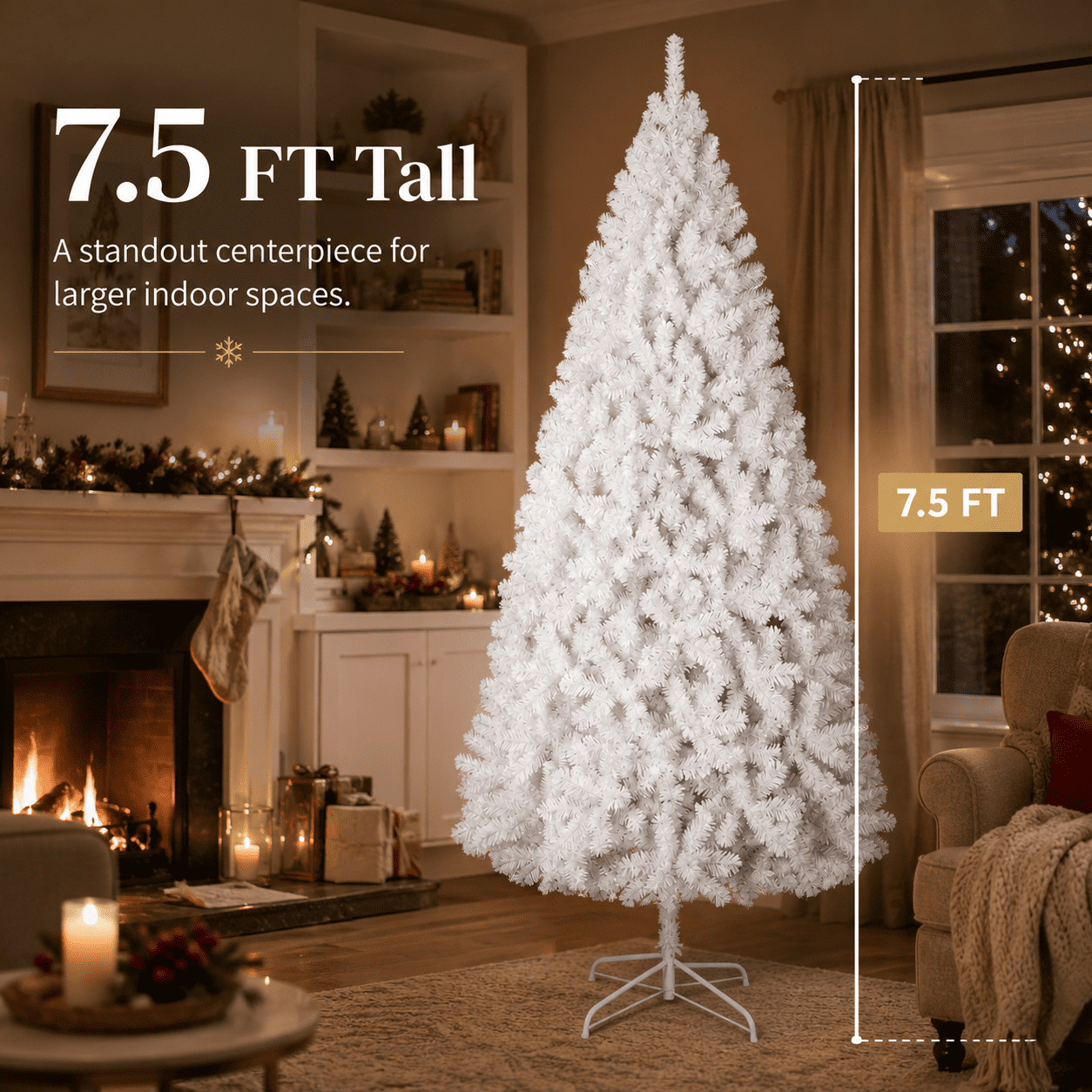 Alvantor 7.5 ft White Flocked Artificial Christmas Tree with 1349 PVC Branch Tips and Metal Stand