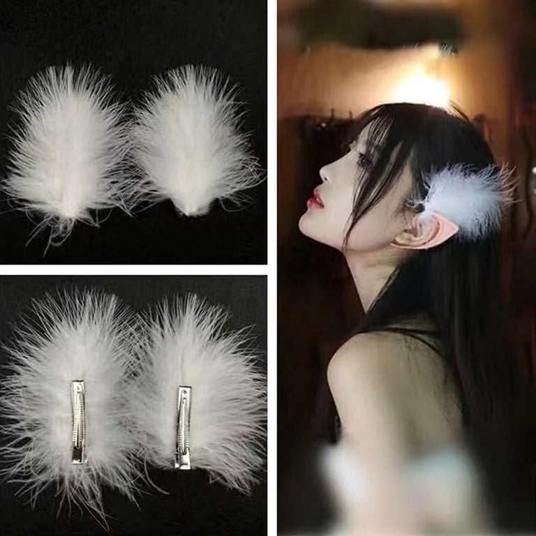 2pcs Fairy White Feather Hair Clip Headdress Wedding For  display picture 1