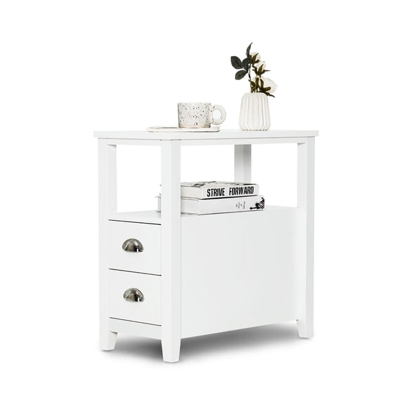 Gymax Side End Sofa Table Nightstand w/ 2 Drawers for Living Room Bedroom White