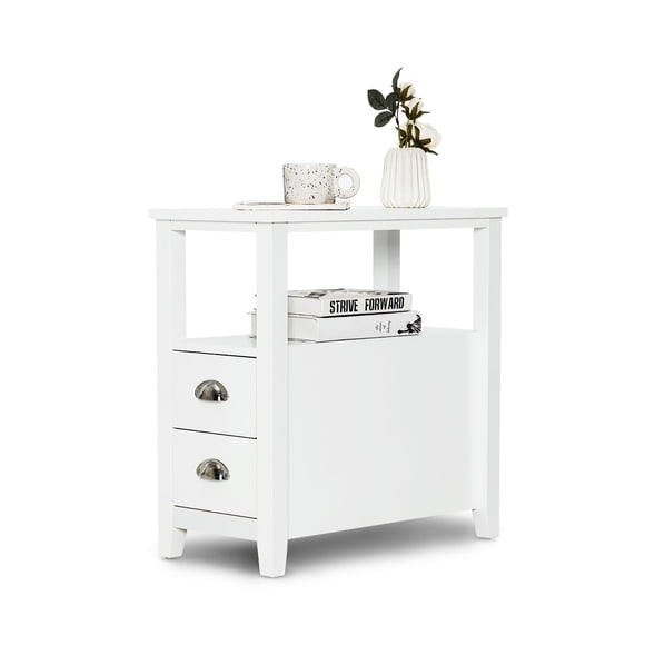 Gymax Side End Sofa Table Nightstand w/ 2 Drawers for Living Room Bedroom White