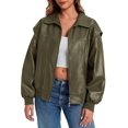 thumbnail image 2 of Womens Oversized Leather Bomber Jackets Cap Sleeve Zip Up Motorcycle Coats with Pockets, 2 of 6