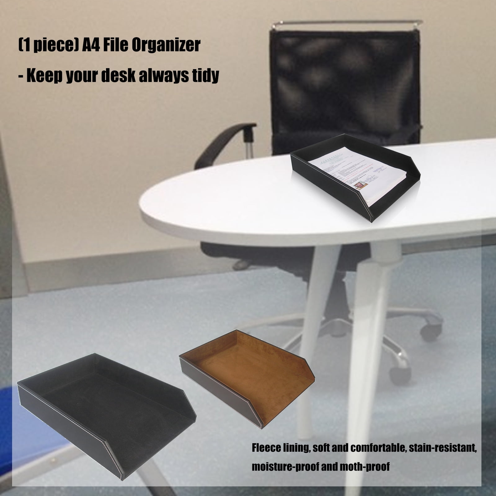 Desk Accessory A 4 File Holders Document Tray Featuring PU Leather Exterior And Protective Felt Inner Layer