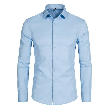 Men's Slim Fit Stretch Dress Shirt Solid Color Microelastic Long Sleeve Casual Soft Business Button Up Shirts