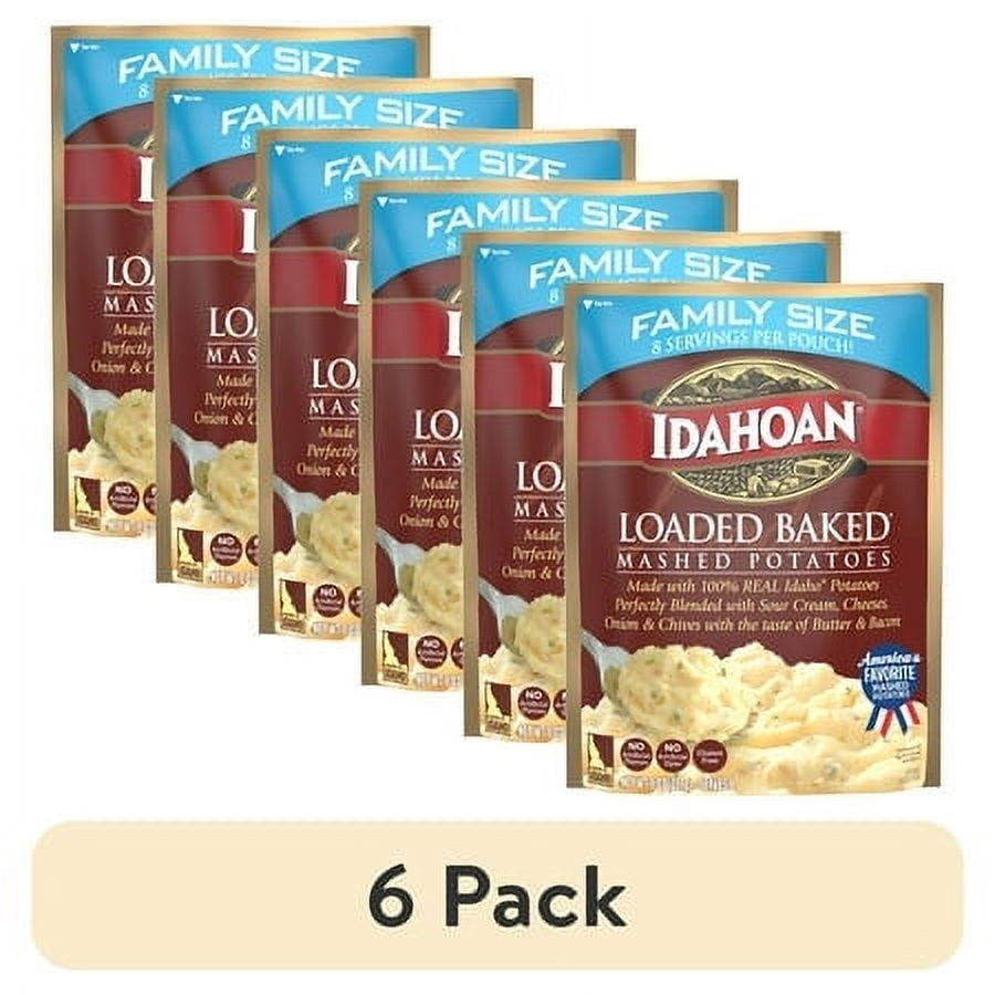 (6 pack) Idahoan Loaded Baked Mashed Potatoes Family Size, 8 oz Pouch