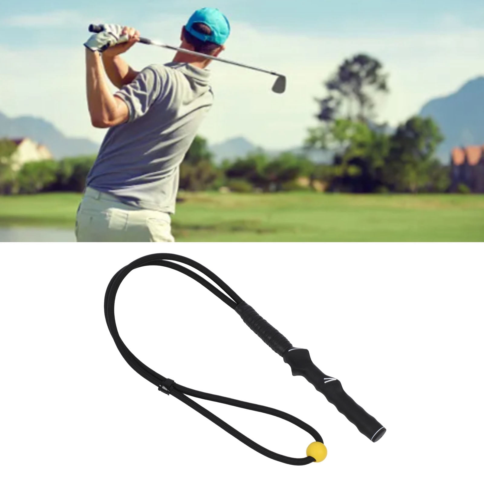 Suodoka Golf Swing Trainer Warm Up Stick Flexible Swing Speed Training Aid with Ball for Arm Strength Exercise Anti Slip Grip Nylon Rubber Black (14.57 inches / 37 cm)