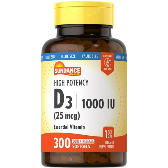 High Potency Vitamin D3 | 1000 IU (25 mcg) | 300 Softgels | For Men and Women | by Sundance