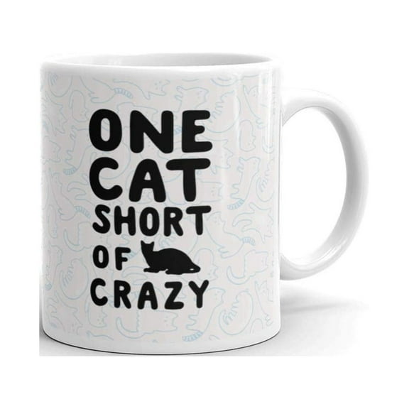 11 oz One Cat Short of Crazy Best Cat Themed Gifts for Cat Lovers and Coffee Lovers Large Ceramic Cat Lady Coffee Mug Novelty Tea Cup