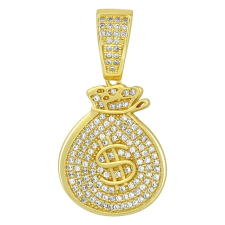 Black Vermeil Pendant - Gem Avenue Gold over Sterling Silver Vermeil CZ Money Bag Pendant