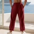 thumbnail image 4 of Mens Casual Pants Drawstring Elastic Waist Lightweight Linen Pants Loose Fit Straight Legs Beach Trousers Wine M, 4 of 9