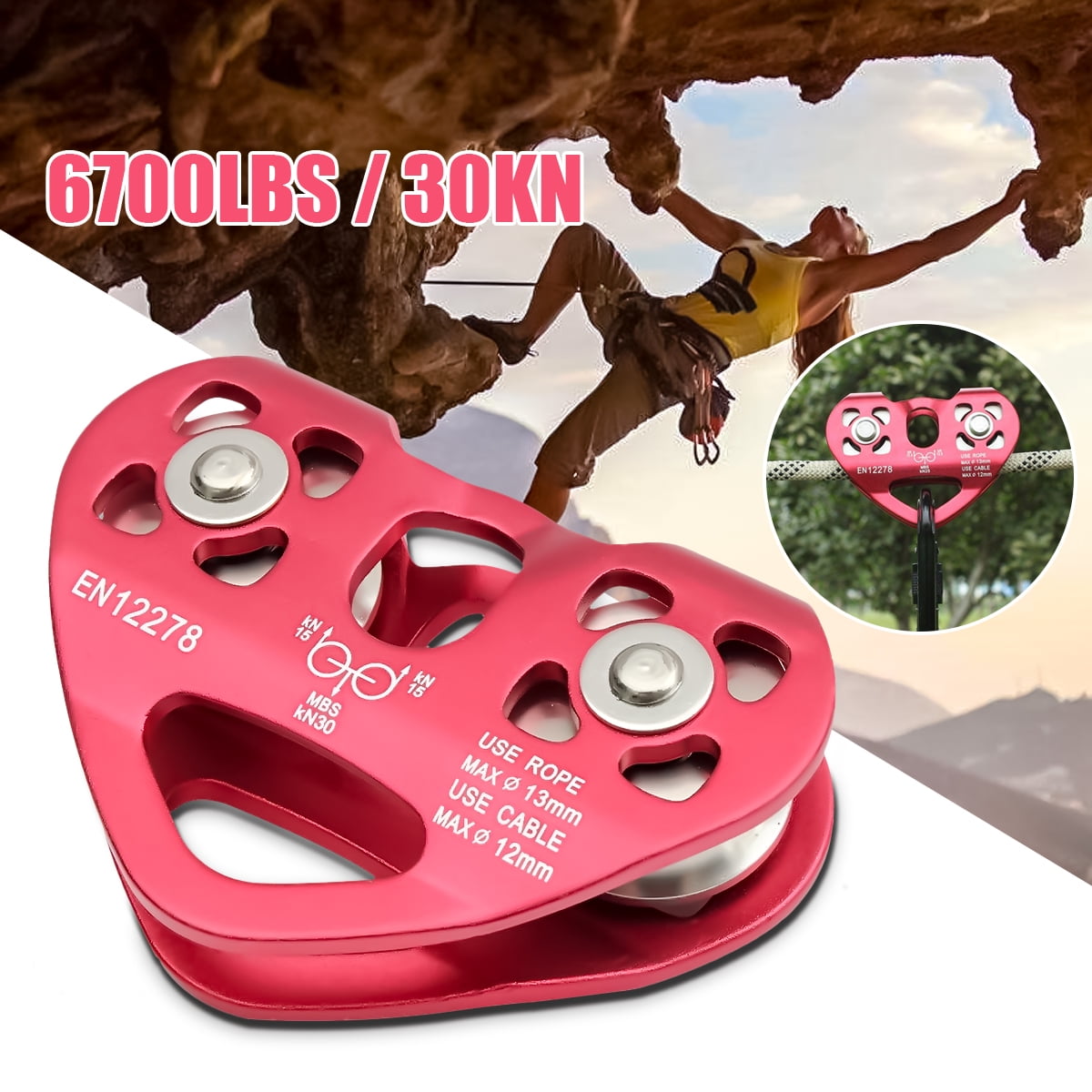 Climbing Rock 20/30kN Heavy Duty Zip Line Cable Trolley Fast Speed Micro Pulley 