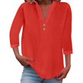 thumbnail image 1 of Women Fashion V Neck Seven Point Sleeve Button Casual Comfortable Top, Including Wash Tips and Sizes, 1 of 6