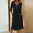 thumbnail image 2 of BRGZLK 3/4 Sleeve Womens Solid Color Dress Casual Flowy A-Line Long Dresses with Pockets Crewneck Vocation Boho Beach Sundress, 2 of 7