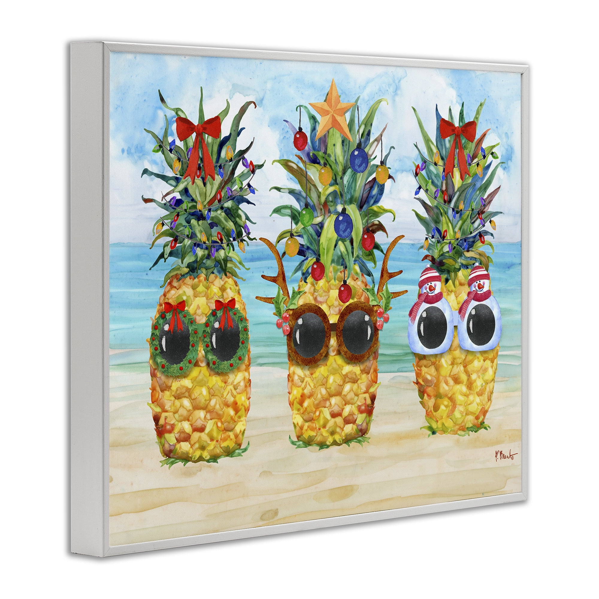 Stupell Industries Christmas Cool Pineapples Holiday Painting White Framed Art Print Wall Art, 14 x 11