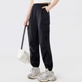 thumbnail image 5 of CQONEPT Girls Cargo Pants Straight Leg Joggers Sweatpants Casual Comfy Outdoor Sports Trousers with Multi Pockets Black 14-15Years, 5 of 7