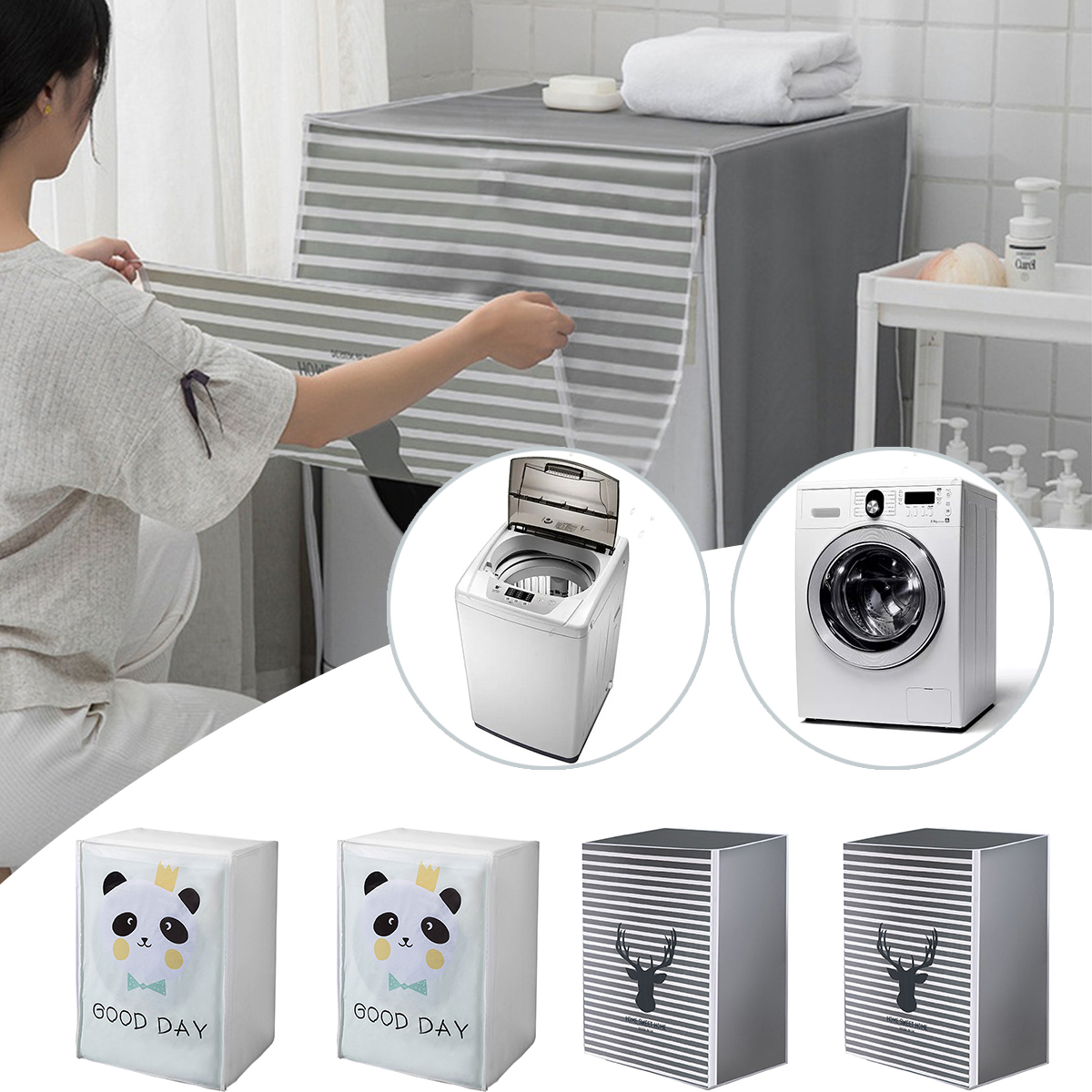 Welpettie Universal Washing Machine Cover with Zipper Thick PEVA Washer