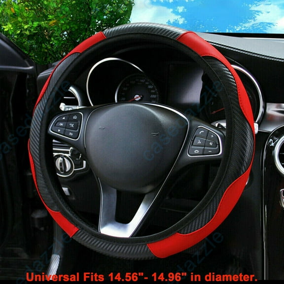 Htwon Car Accessories Steering Wheel Cover Black Leather Anti-slip 15''/38cm Universal