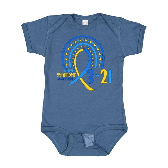 Inktastic 3-21 World Down Syndrome Day Blue and Yellow Rainbow Ribbon Boys or Girls Baby Bodysuit