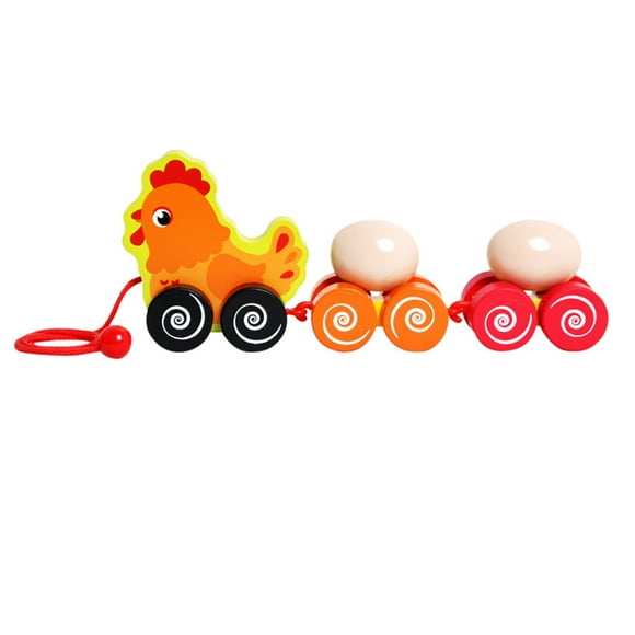 Wooden Pull Along Children wooden hen pulling eggs toy cart For Toddler Toys