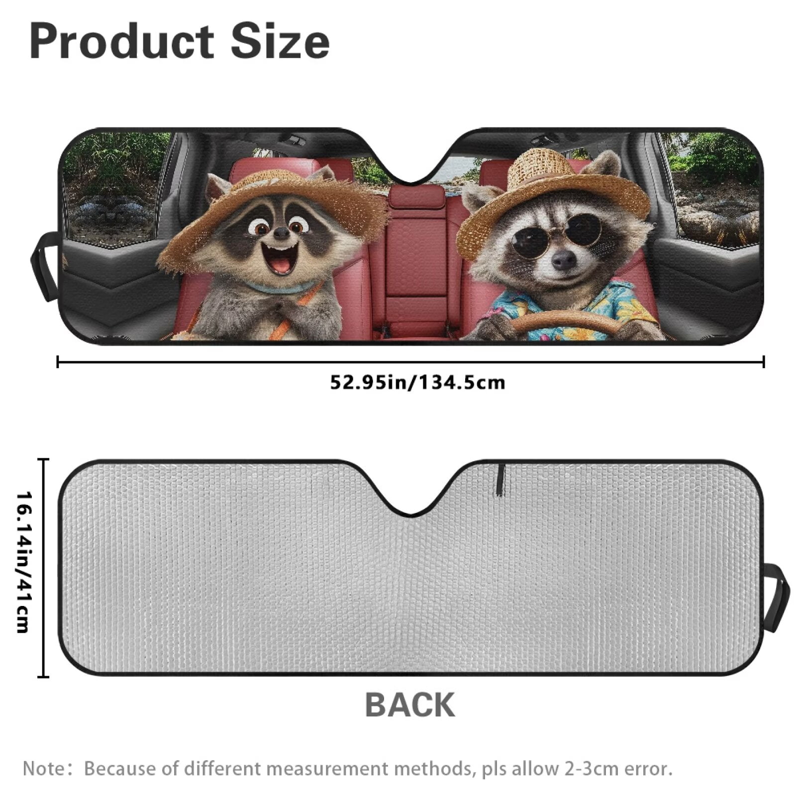 HUIACONG Cute Raccoon Windshield Sun Shade for 2018-2025 Jeep Wrangler JL JLU & 2020-2025 Jeep Gladiator 310T Polyester Covered Foldable Front Sunshade, Blocks UV Rays and Heat, Outdoor Camping