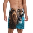 thumbnail image 2 of Logiee Ice Blue Coastal Lion Print Men's Pajama Shorts with Drawstring & Pockets,Sleep Shorts for Men,Sleepwear Bottoms,Elastic Waistband Loungewear-Large, 2 of 6