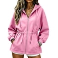 thumbnail image 2 of Ovbmpzd Fleece Lined Sweatshirts For Women Zip Up Pink Hoodie Loungewear Long Sleeve Drawstring Waist Women Sweatshirt,S, 2 of 6