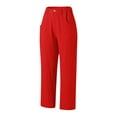 thumbnail image 4 of Womens Pants Solid Color Pockets Zipper Elastic Button Waist Pants Long Red Womens Trousers XL, 4 of 5