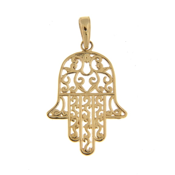 14K Yellow Gold Hand of God Hamsa Chamseh Pendant Charm
