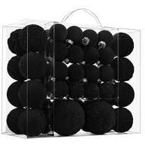 Black Velvet Christmas Ball Ornaments, Christmas Tree Decorations 46Pcs Shatterproof Christmas Ornaments Set with 5 Styles in 3 Sizes(Small Medium Large), Christmas New Year Winter Party Home Decor