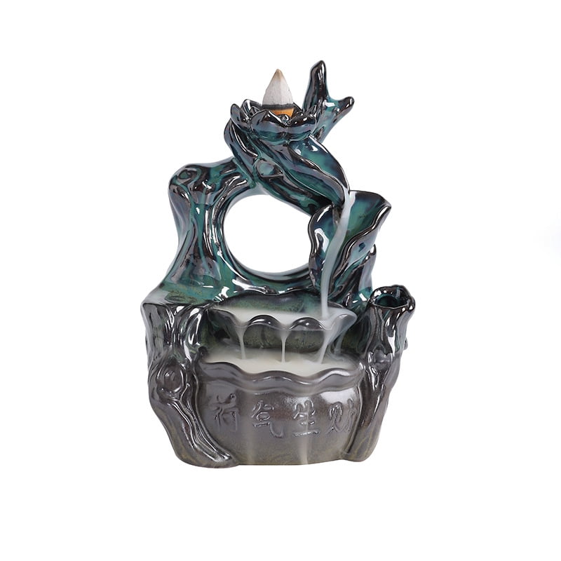 Ceramic Lotus Leaf Aromatherapy Holder Creative Waterfall Lotus Backflow Incense Burner Ornament for Yoga Room Office Bedroom