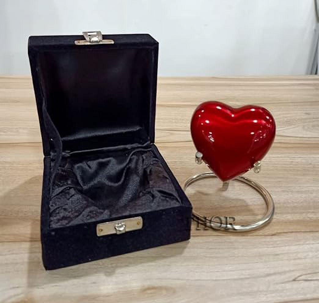 Red Heart Cremation Urn - Heart Keepsake Urn for Human Ashes with Premium Box & Heart Urn Stand - Small Handcrafted Red Urn for Ashes - Small Heart Shaped Urn - Perfect Mini Urn for Your Loved Ones