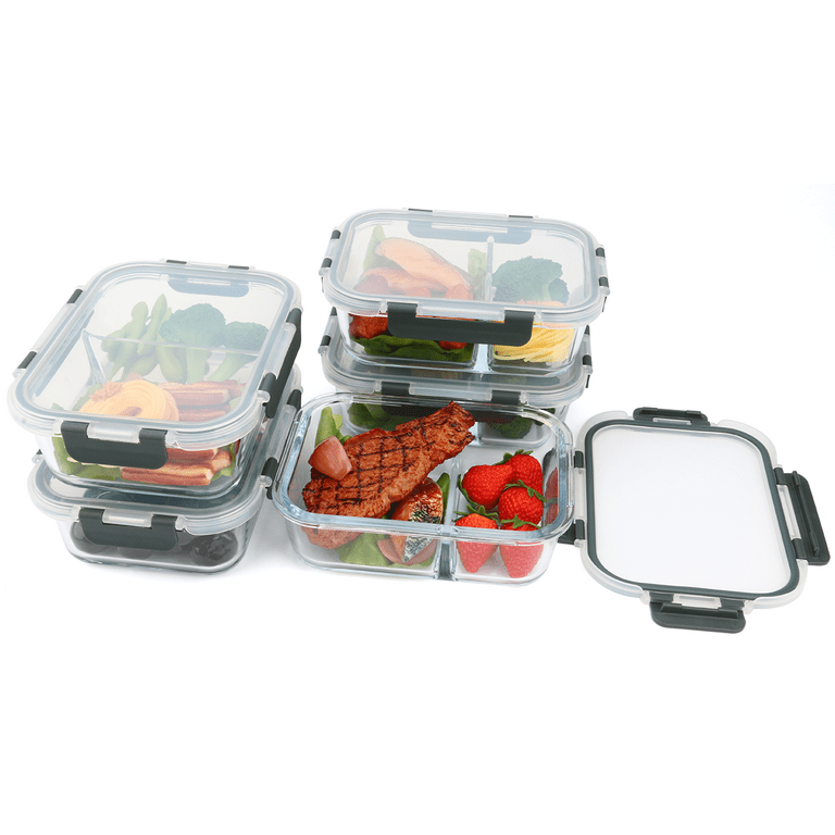 DAS TRUST 5 Pack 36oz Glass Food Storage Containers 2 Compartments Glass  Meal Prep Containers with Lids Food Prep Container with Dividers Reusable