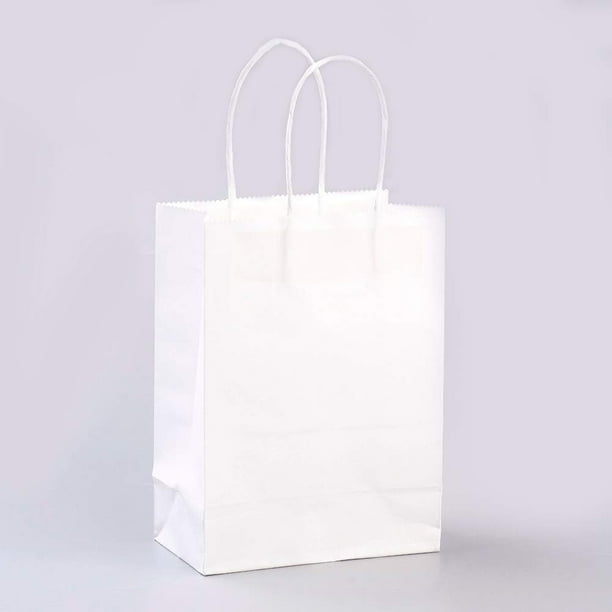 10 bolsas de papel kraft de color liso, bolsas de regalo, bolsas pequeñas de compras con asas de cordel de papel para bodas, cumpleaños y fiestas (blancas).