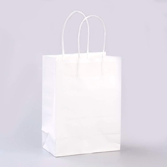 10 bolsas de papel kraft de color liso, bolsas de regalo, bolsas pequeñas de compras con asas de cordel de papel para bodas, cumpleaños y fiestas (blancas).