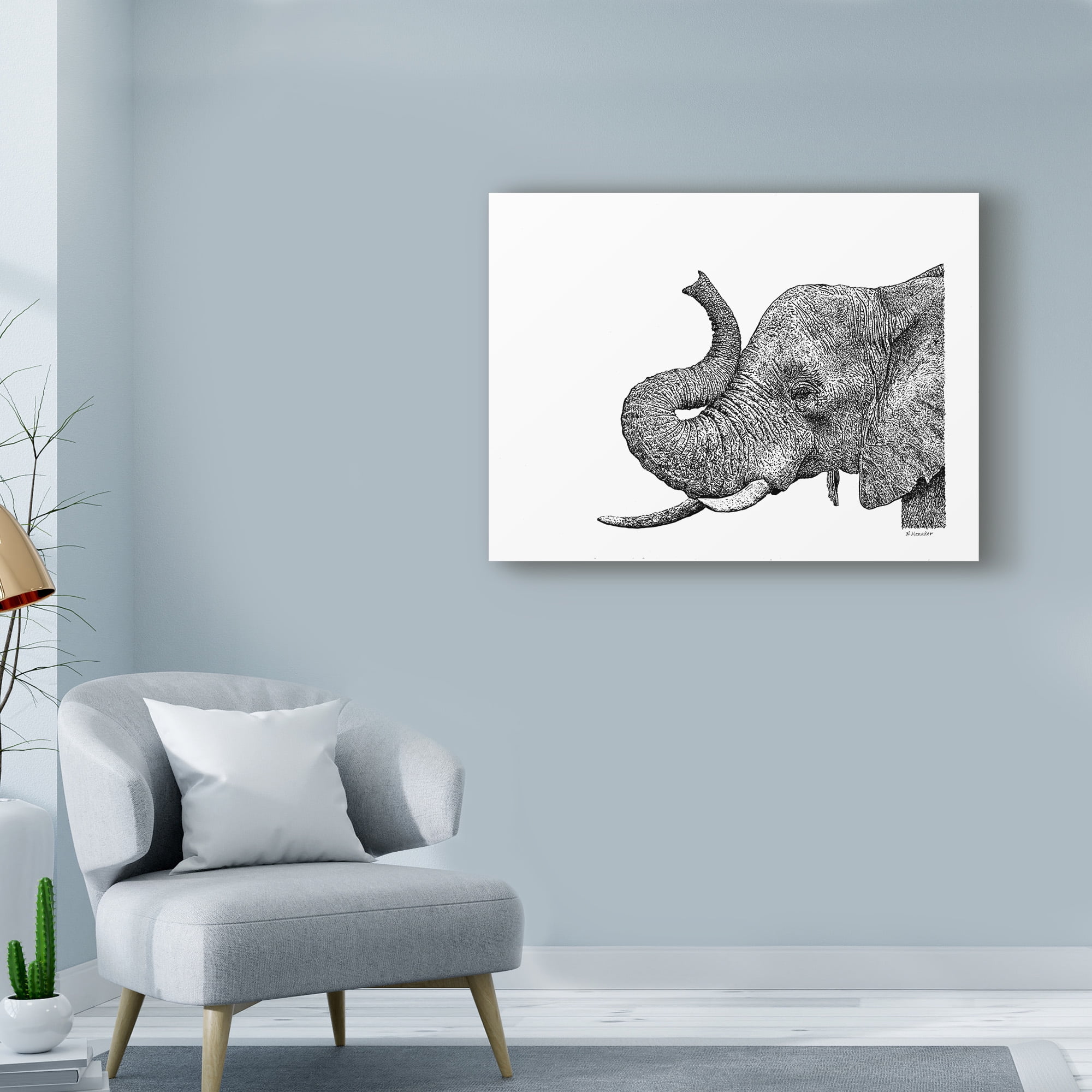 Trademark Fine Art 'Elephant Line Art' Canvas Art by Let Your Art Soar
