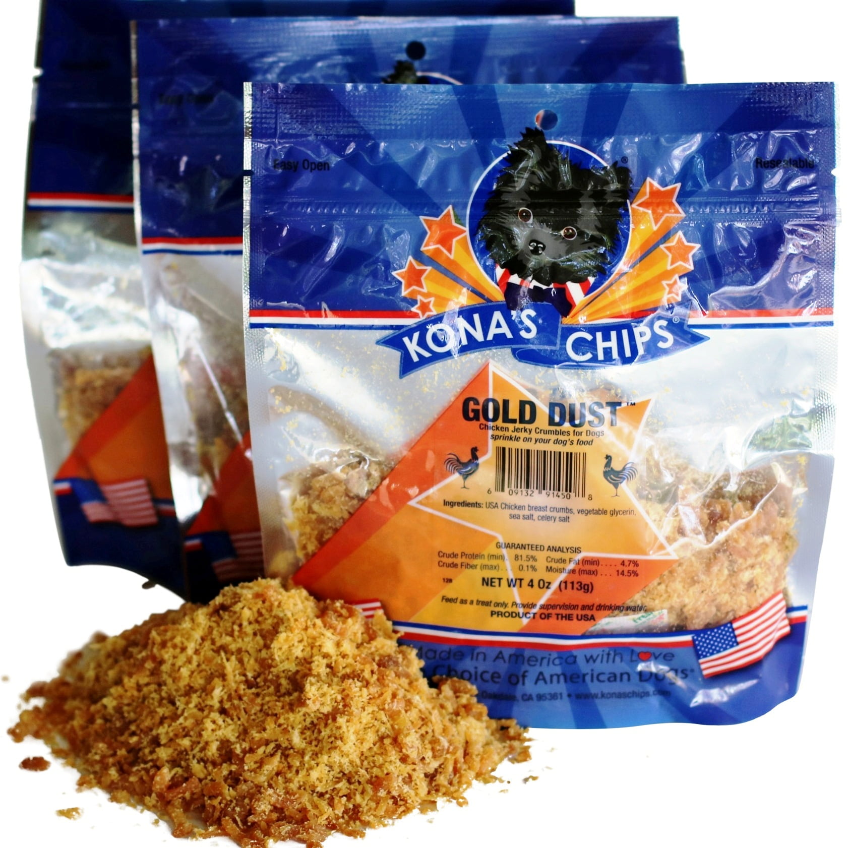 KONA'S CHIPS 3Pack GOLD DUST 4 OZ Chicken Jerky Sprinkles Food Topper