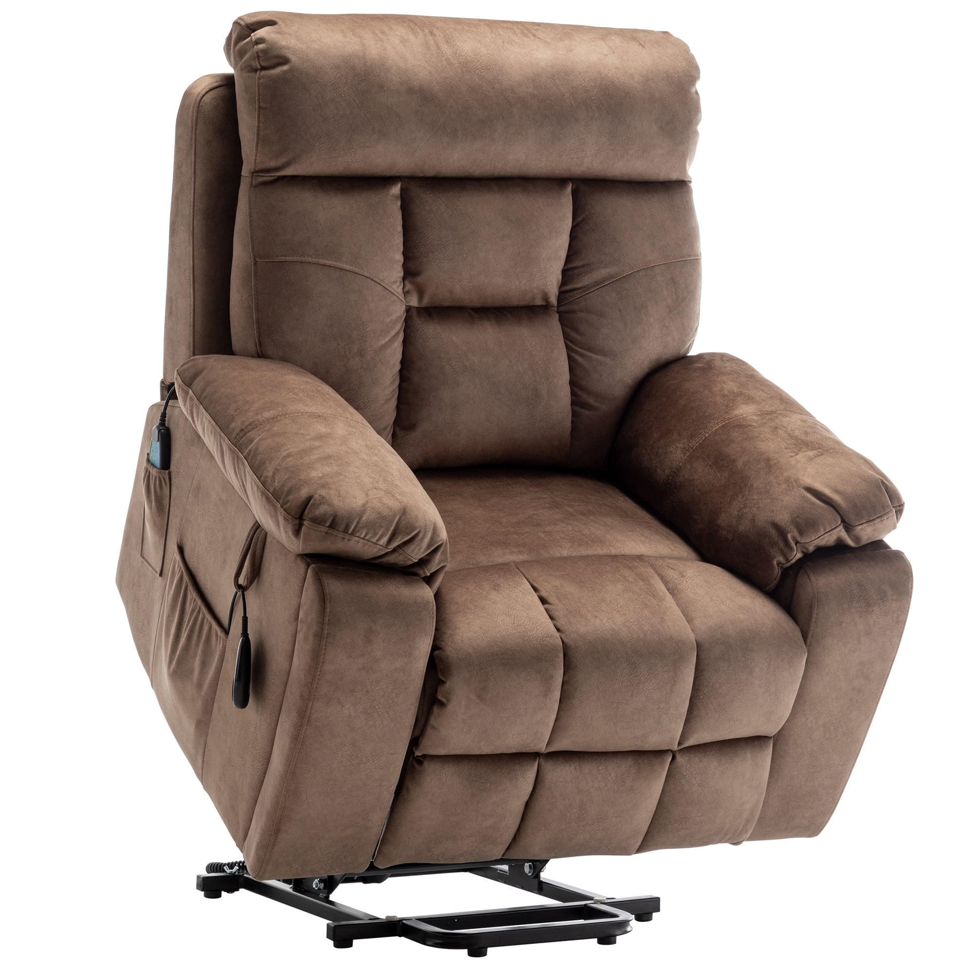 PAPROOS Oversized Electric Massage Lift Chair, Large Power Lift Recliner with Heat Therapy, Fabric Reclining Sofa with Remote, Hidden Cup Holder and Side Pocket for Elderly Seniors, Antique Brown