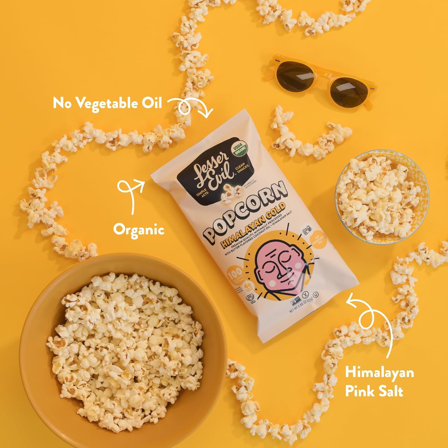 Pack of 18, Lesser Evil Himalayan Gold Organic Butter Flavor Popcorn, 0.88 oz