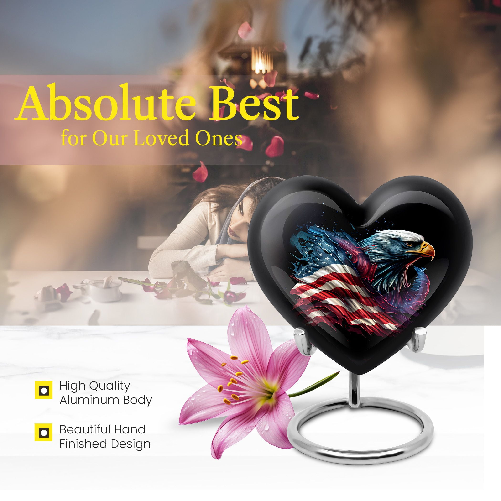 American Eagle Keepsake Urns For Ashes Heart - Cremation Urns For Human Ashes - Cremation Keepsakes For Ashes - Keepsake Urns For Human Ashes - Miniature Urns For Human Ashes (Size -3inch,1pcs)