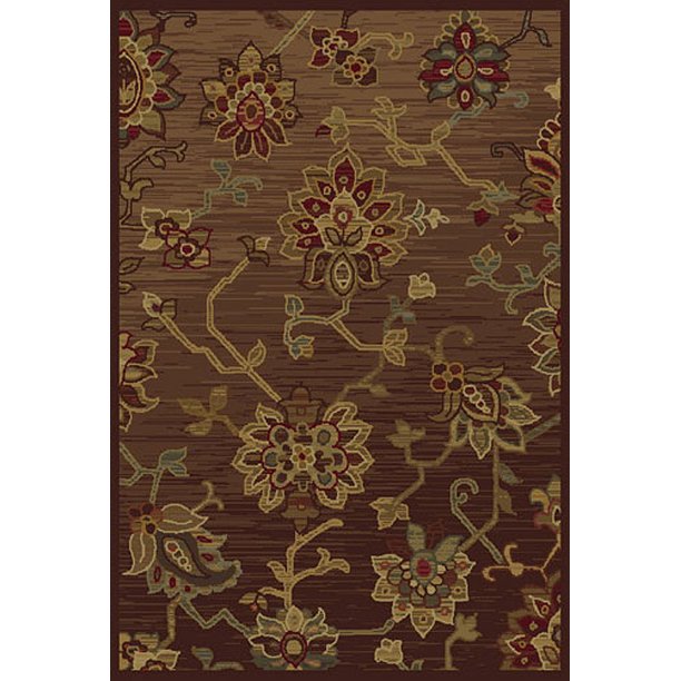 Moretti Tapas Area Rugs 054C1 Traditional Oriental Brown Floral Vines