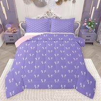 jejeloiu Cartoon Bow Tie Bedding Comforter Set,Kawaii Bowknot Print Twin Comforter Sets,Purple Bowtie Bedding Set For Girls Kids,Microfiber Bedroom Decor Reversible,2 Pieces
