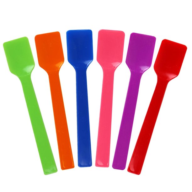 [100 Count] Solid Mixed Plastic Gelato Spoons 6 Color Disposable