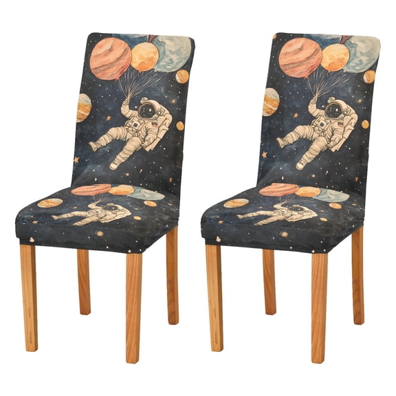 Yayeee 2 Pack Dining Chair Covers Stretch Parson Chairs Slipcovers Seat Protector, Retro Watercolor Planet