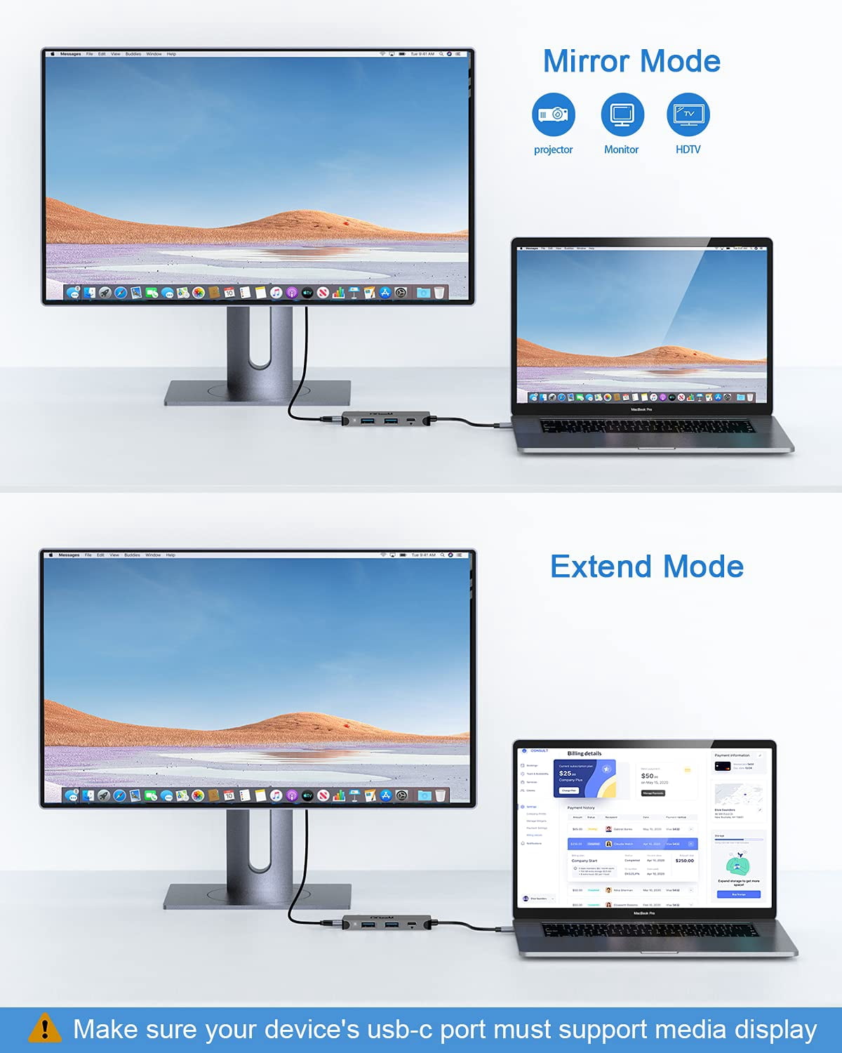 USB C hub, 4K USB C to HDMI, 2 USB C to USB 3.0 and FlashDrive, Type C Hub USB-C power adapter, suitable for Mac Book Pro, Chromebook, Deal XPS and Samsung Galaxy S8/S8+/S9/S9+/Note 8 (4 silver ports)