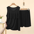 thumbnail image 2 of Women's 2 Piece Modal Loungewear Set Tiered Ruffle Sleeveless Top with High Waist Shorts Soft Breathable Outfit for Summer Black L(L), 2 of 5
